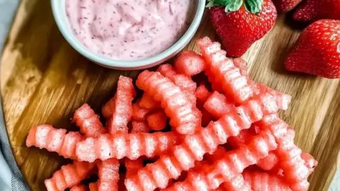Delicious Watermelon Fries with Strawberry Yogurt Dip Fun