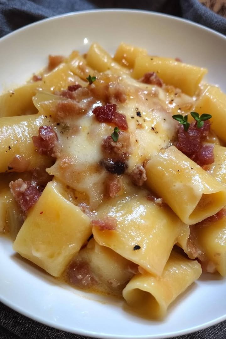 Paccheri con patate, pancetta e scamorza affumicata