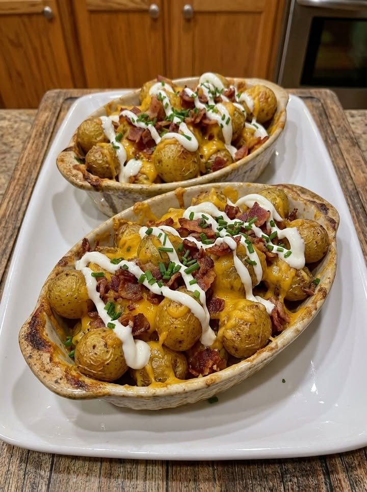 Crispy Roasted Potatoes with Cheddar and Turkey Bacon