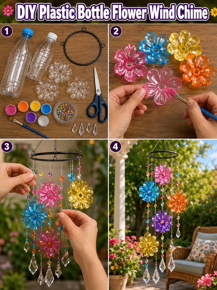 Wie man eine Windspiel-Blume aus Plastikflaschen zu Hause macht 🌸