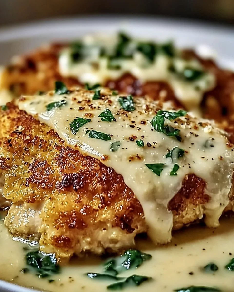 Crispy Parmesan Chicken with a Rich Garlic Sauce