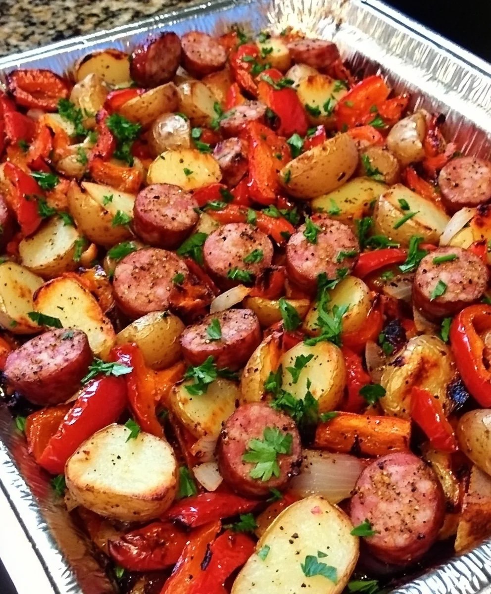 Oven-roasted Sausages, Potatoes, and Peppers