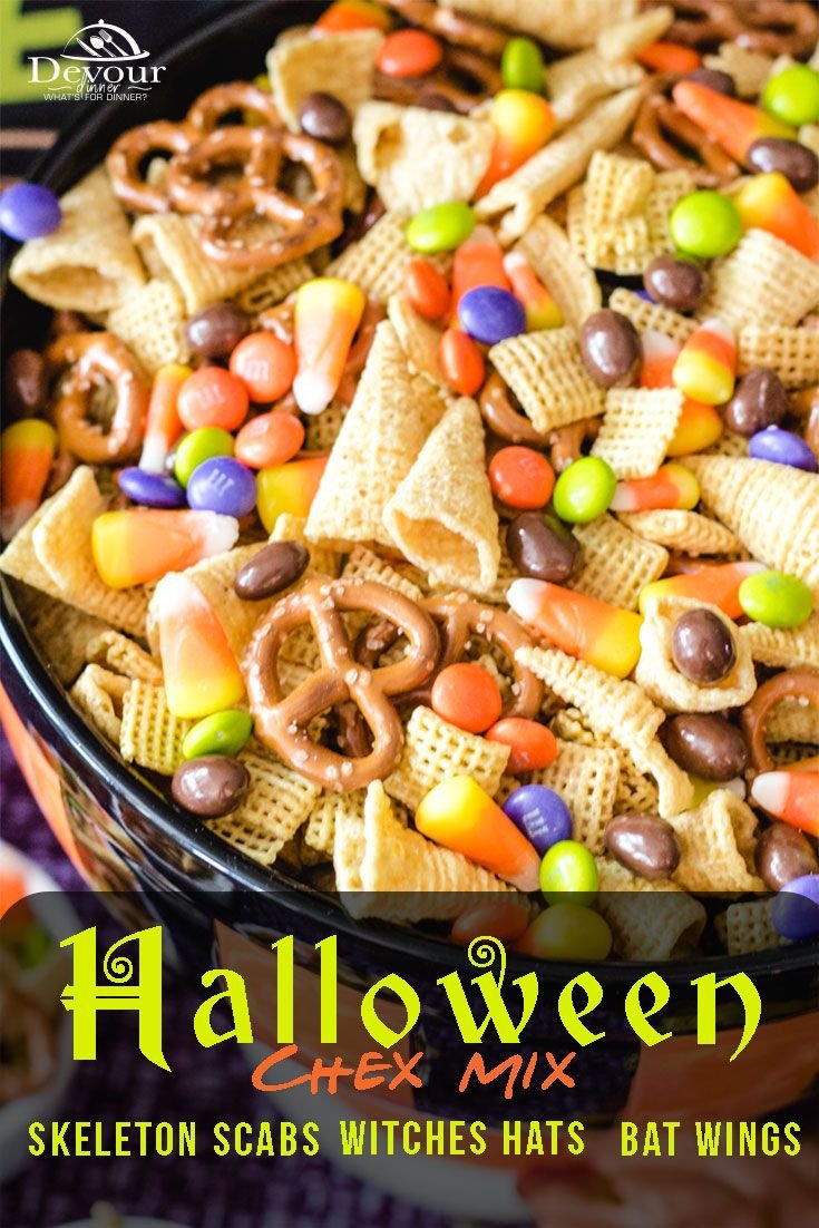Halloween Chex Mix with Skeleton Scabs