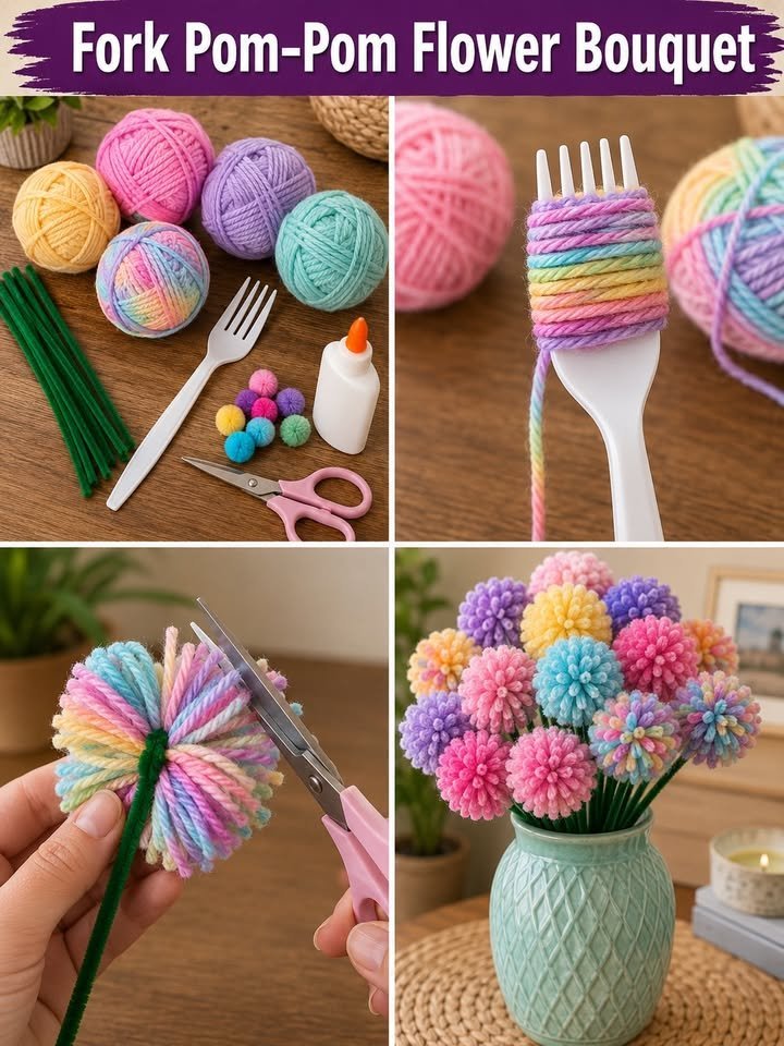 Fork Pom-Pom Flower Bouquet 4 Fork Pom-Pom Flower Bouquet