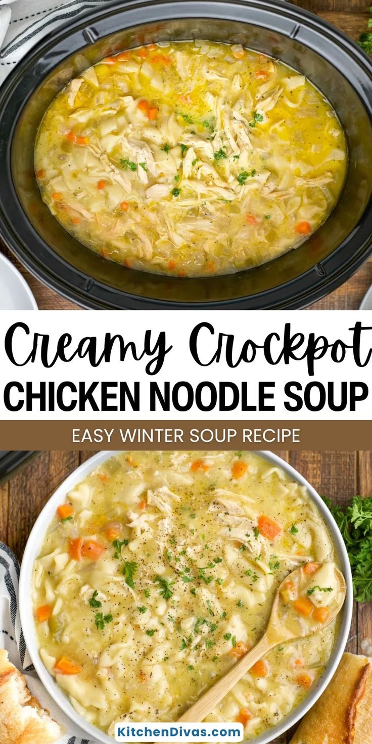 🥣 Easy Crockpot Creamy Chicken Noodle Soup Recipe