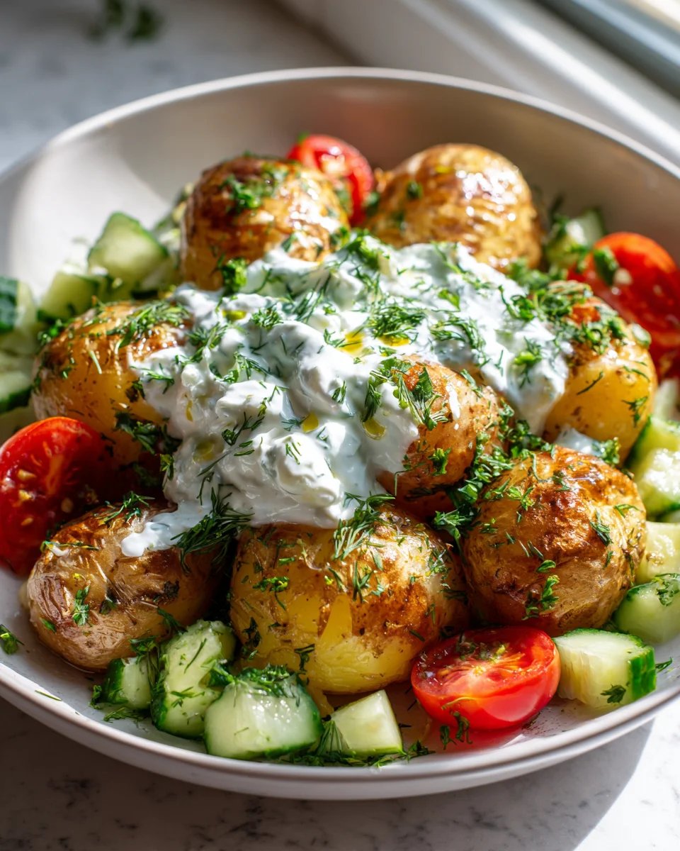 Griechische Kartoffel Bowl mit frischem Tzatziki