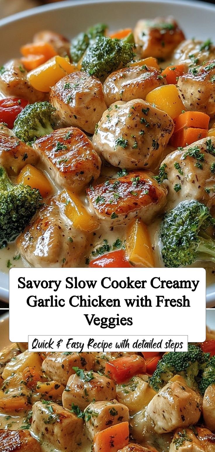 Savory Slow Cooker Creamy Garlic Chicken with Fresh Veggies
