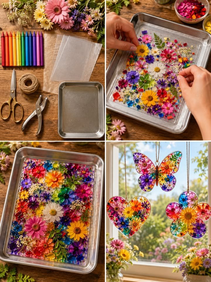 Wie man geschmolzene Wachsmalstift-Blumenfensterfänger zu Hause macht ❤️