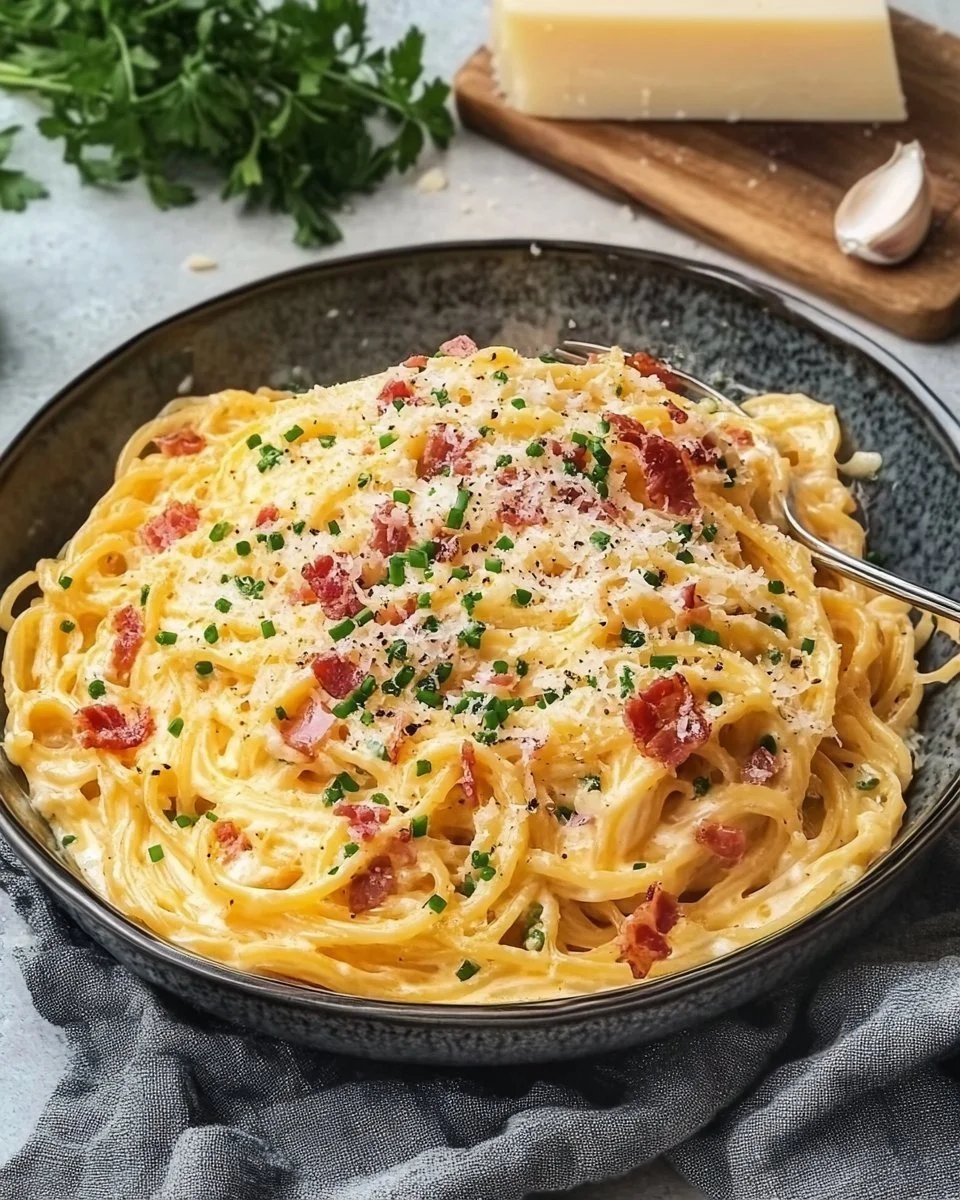 Pasta all'uovo con pancetta e parmigiano