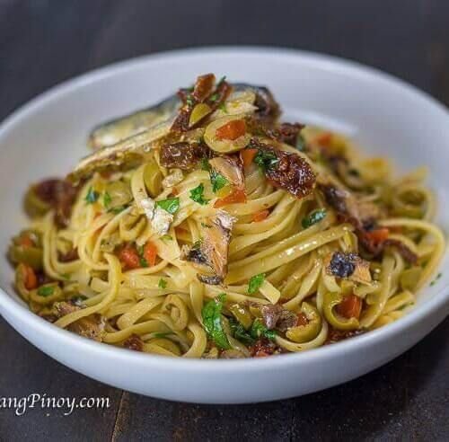 Spanish Sardines Pasta with Sun Dried Tomato and Chopped Olives