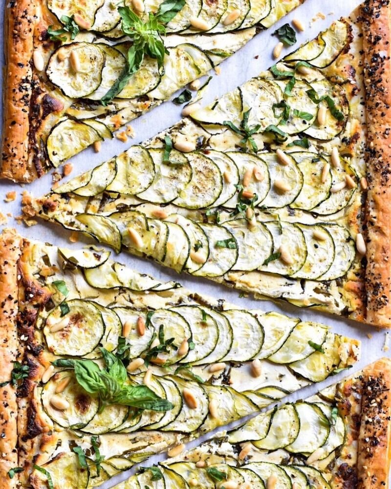 Zucchini and Goat Cheese Tart on Puff Pastry