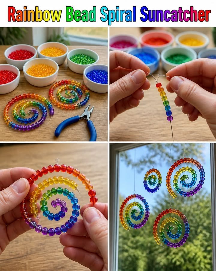 Rainbow Bead Spiral Suncatcher Delicate 16 Rainbow Bead Spiral Suncatcher