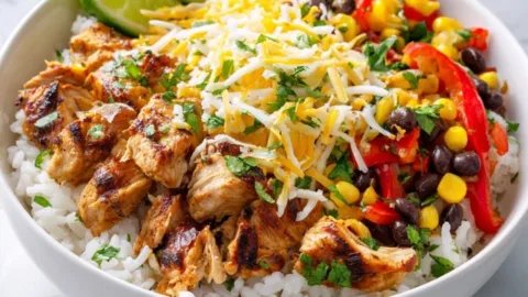 Loaded Chicken Fajita Rice Bowl
