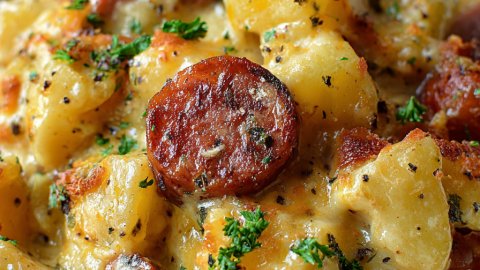 Kielbasa Sausage Cheesy Potato Casserole