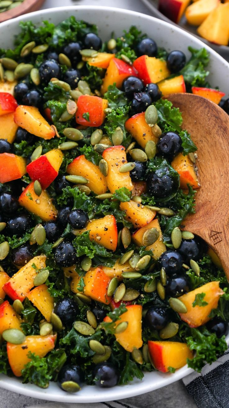 Peach and Blueberry Kale Salad