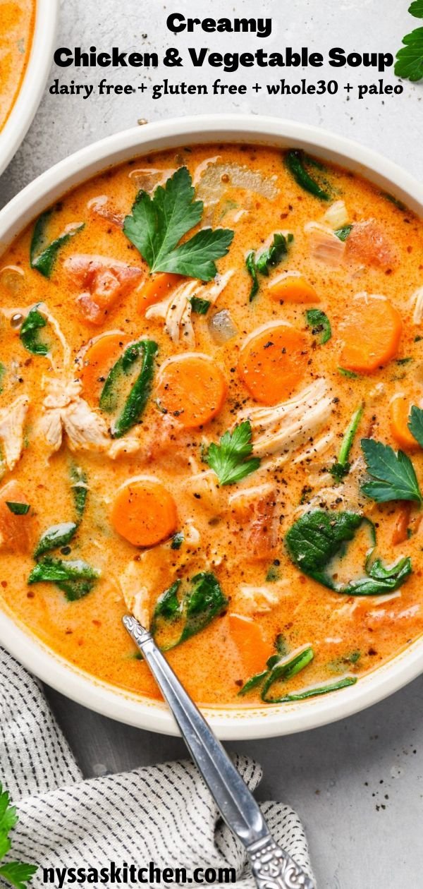 Creamy Dairy Free Chicken and Vegetable Soup {gluten free + whole30 + paleo}