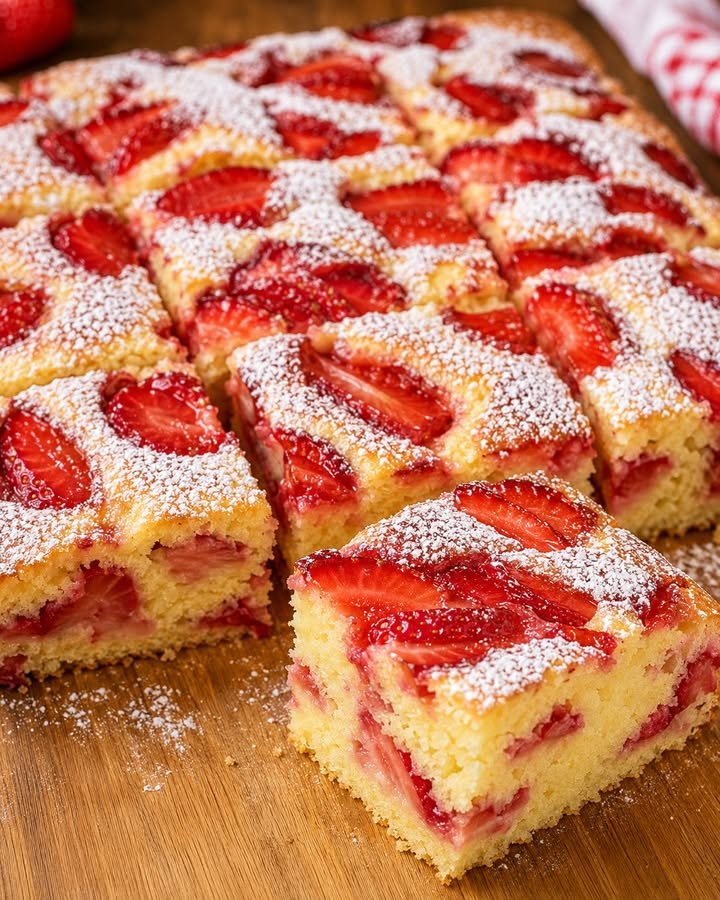 Erdbeer Biskuitkuchen vom Blech