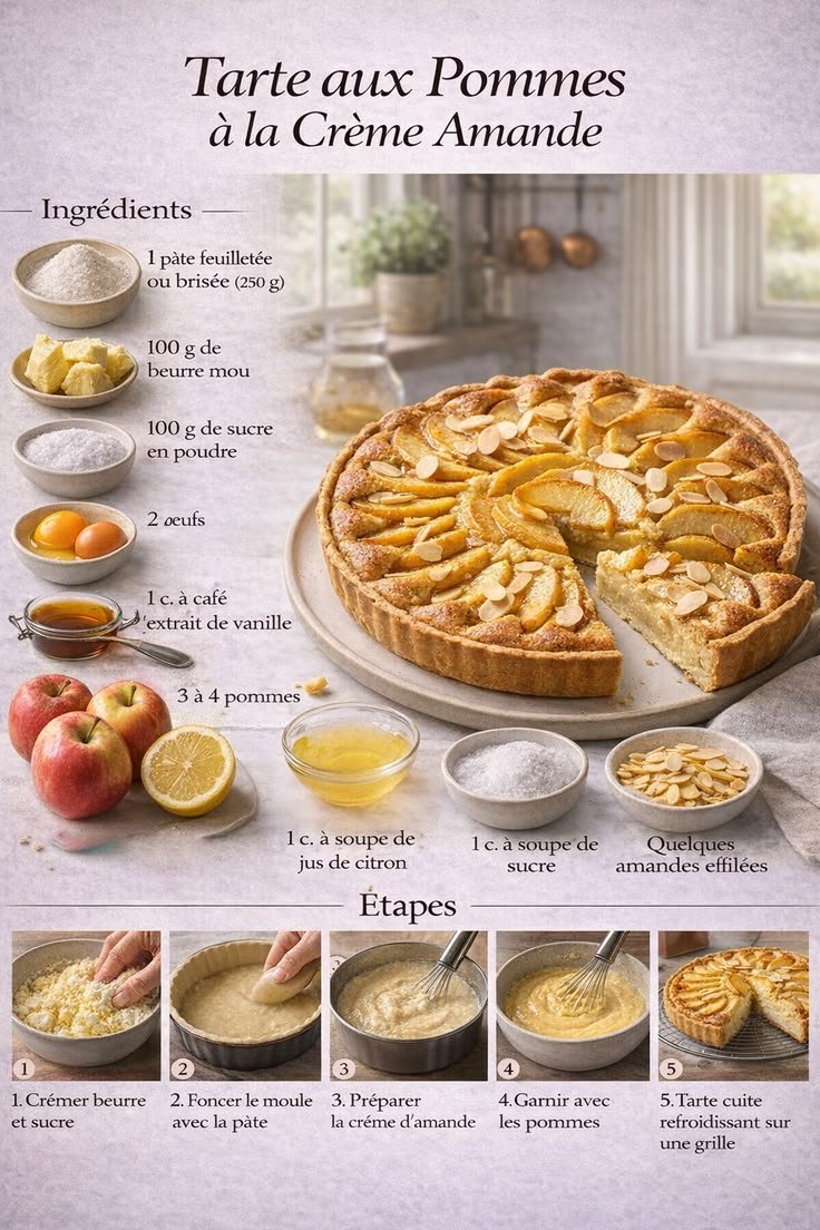 Tarte aux Pommes à la Crème d’Amande Ultra Gourmande 🍰 | Recette Facile en 5 Étapes