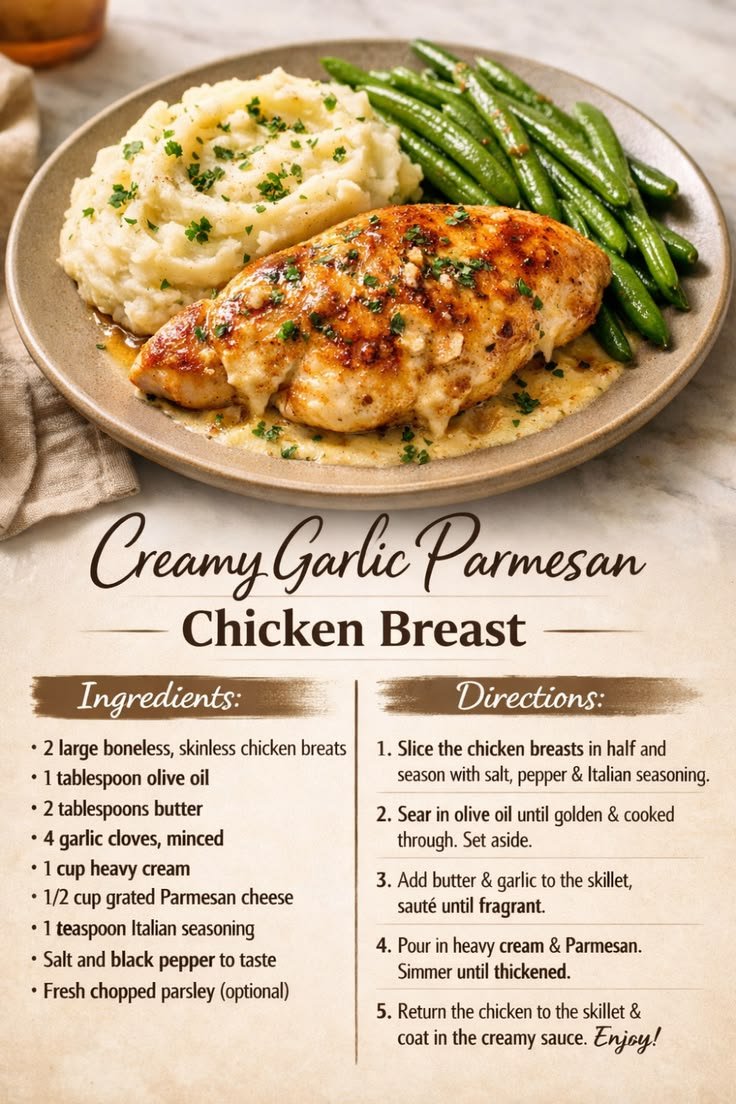 Creamy Garlic Parmesan Chicken Breast - Easy Meals For Two Chicken