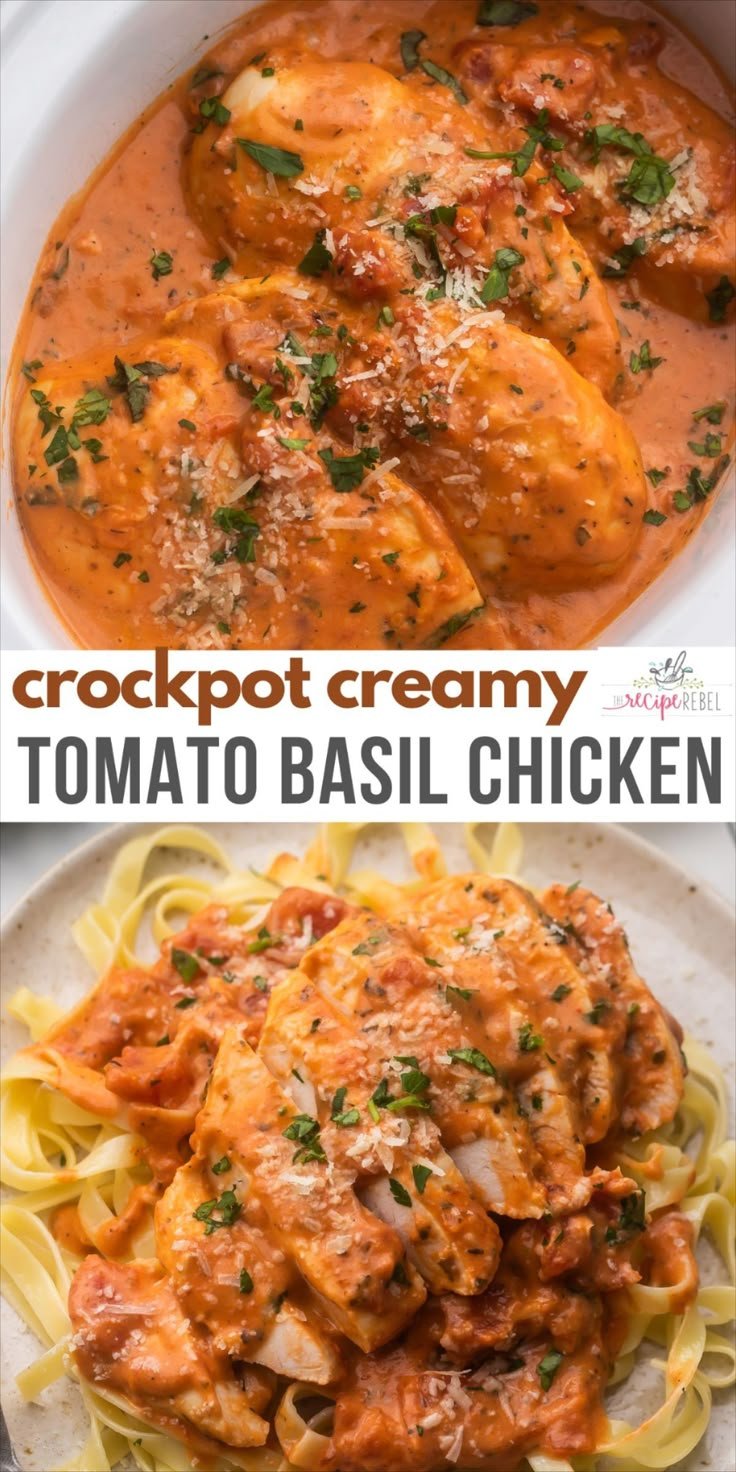Slow Cooker Creamy Tomato Basil Chicken Breast