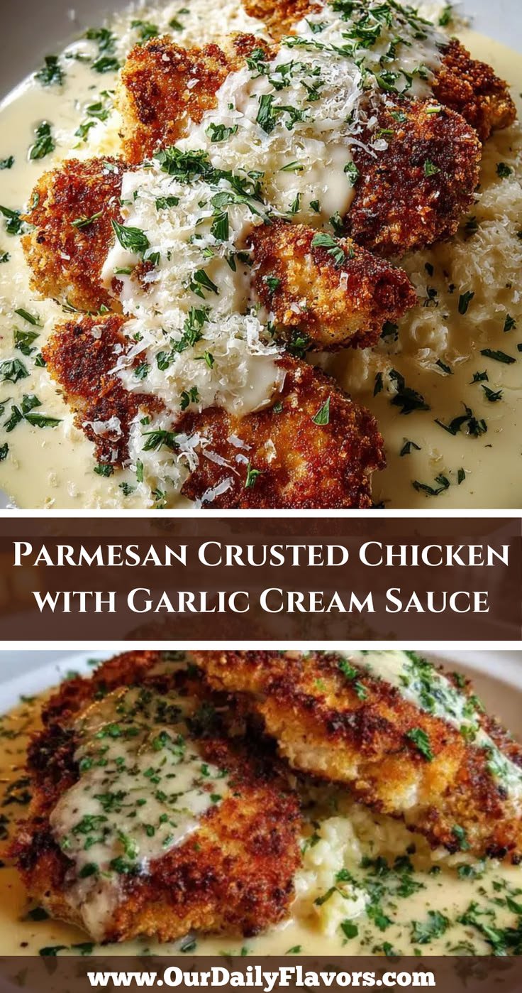 Parmesan Crusted Chicken with Garlic Cream Sauce – Crispy & Creamy Perfection