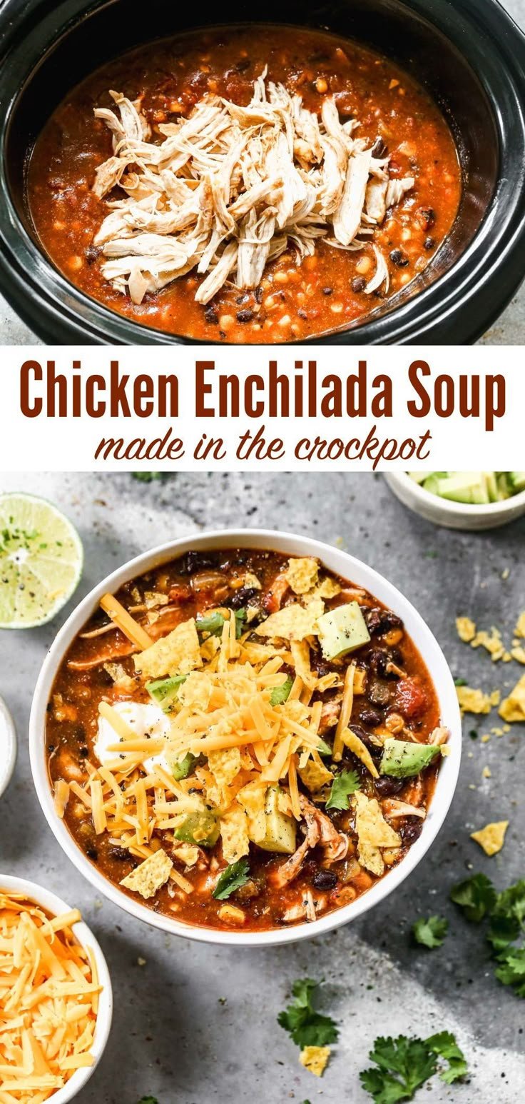 Crockpot Chicken Enchilada Soup {Easy + Low Calorie} - WellPlated.com