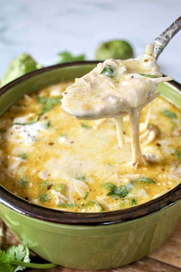Green Chicken Enchilada Soup - Creamy and Cheesy!