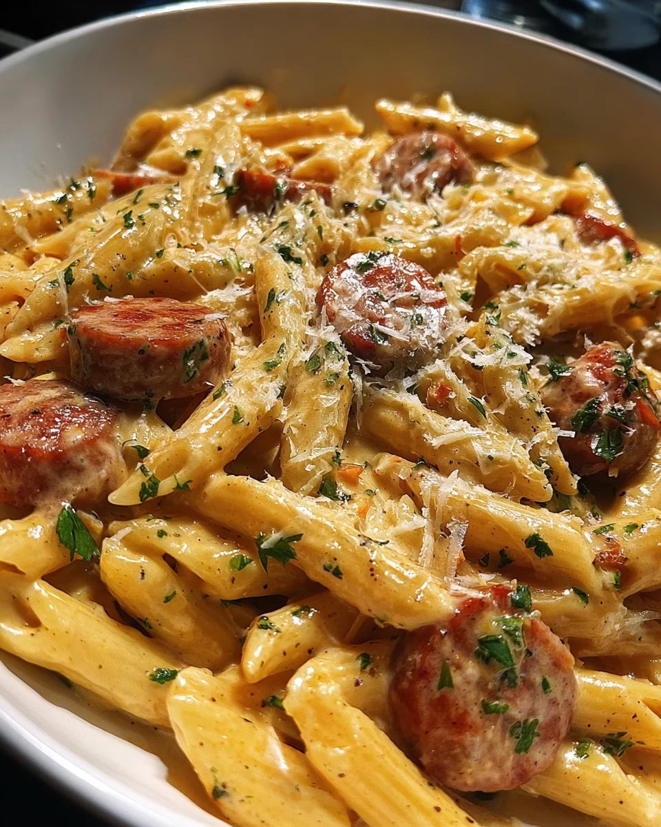 Creamy Garlic Butter Cajun Sausage Penne