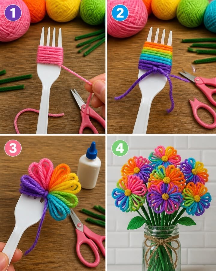 Rainbow Wool Flowers Embrace Light 17 Rainbow Wool Flowers