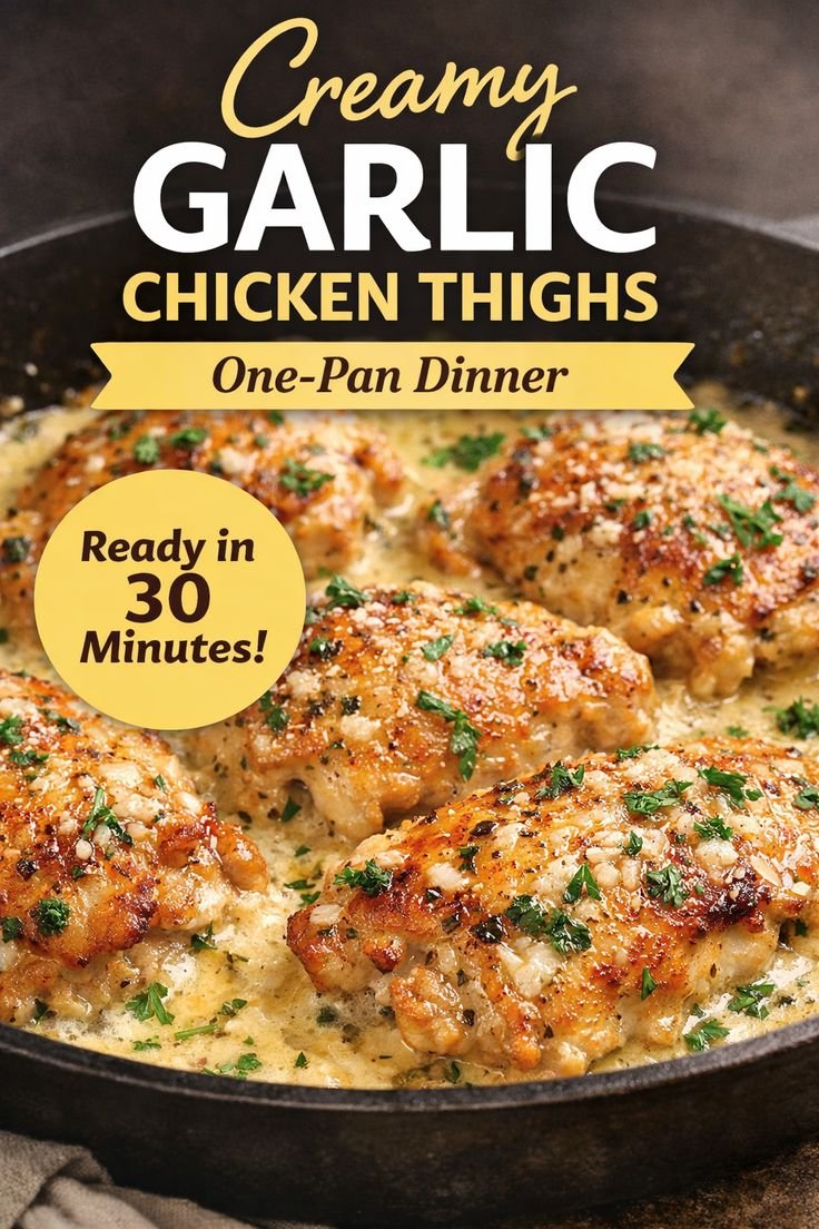 Creamy Garlic Chicken Thighs – Easy One-Pan 30-Minute Dinner