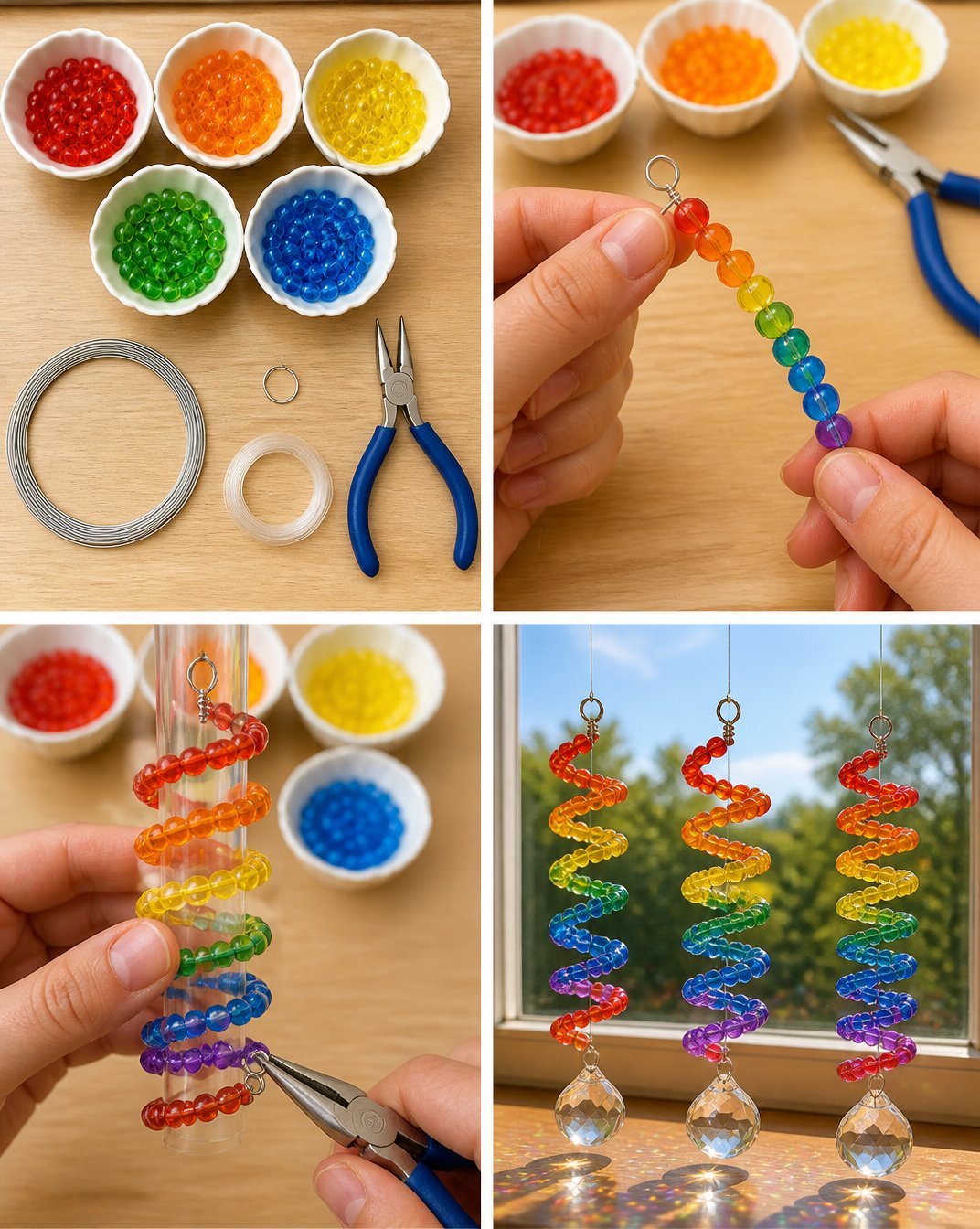 Rainbow Bead Spiral Suncatcher Delicate 18 Rainbow Bead Spiral Suncatcher