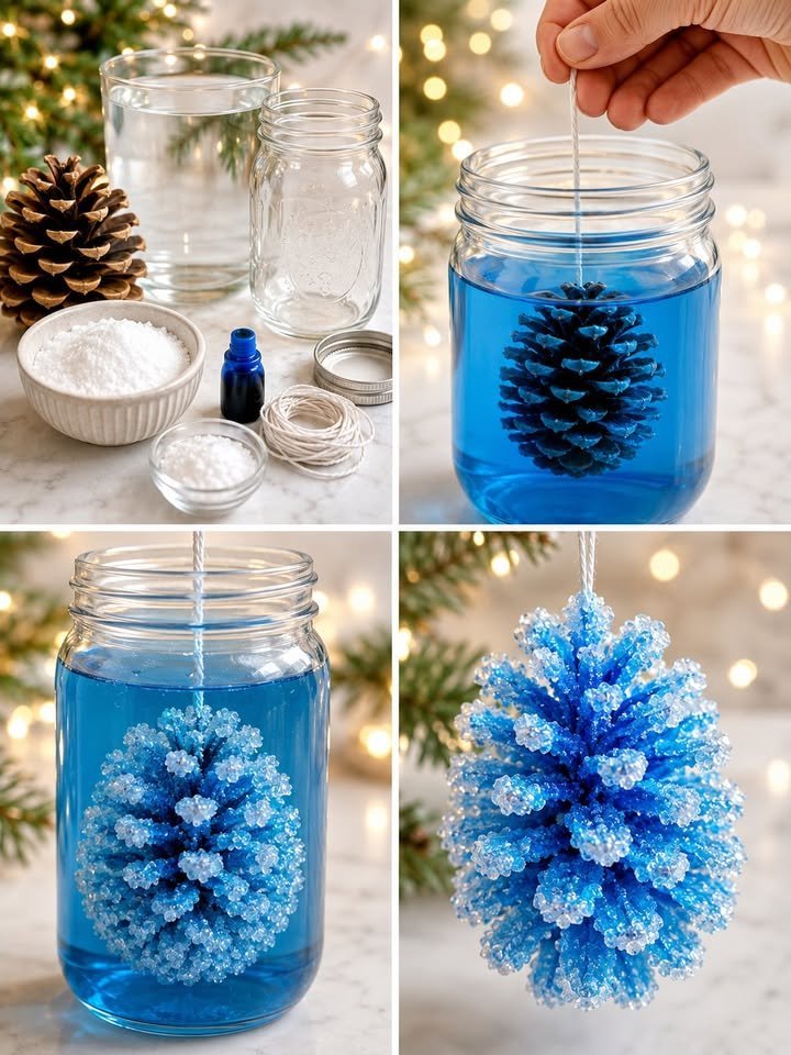 Easy Frozen Ice Crystal Pinecones