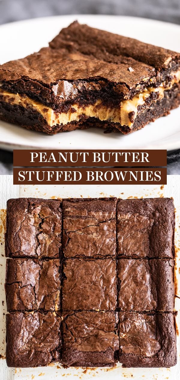 Creamy Peanut Butter Stuffed Brownies