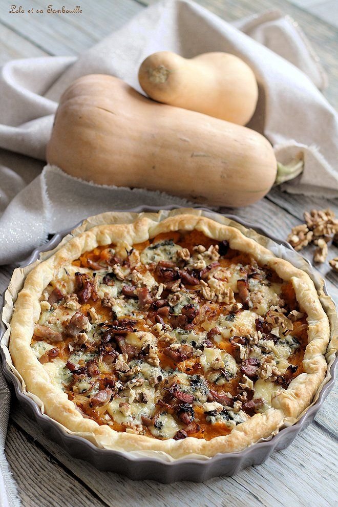 Tarte butternut & bleu d'Auvergne | Recette de Lolo et sa tambouille | Recette butternut, Gratin butternut, Recettes tartes