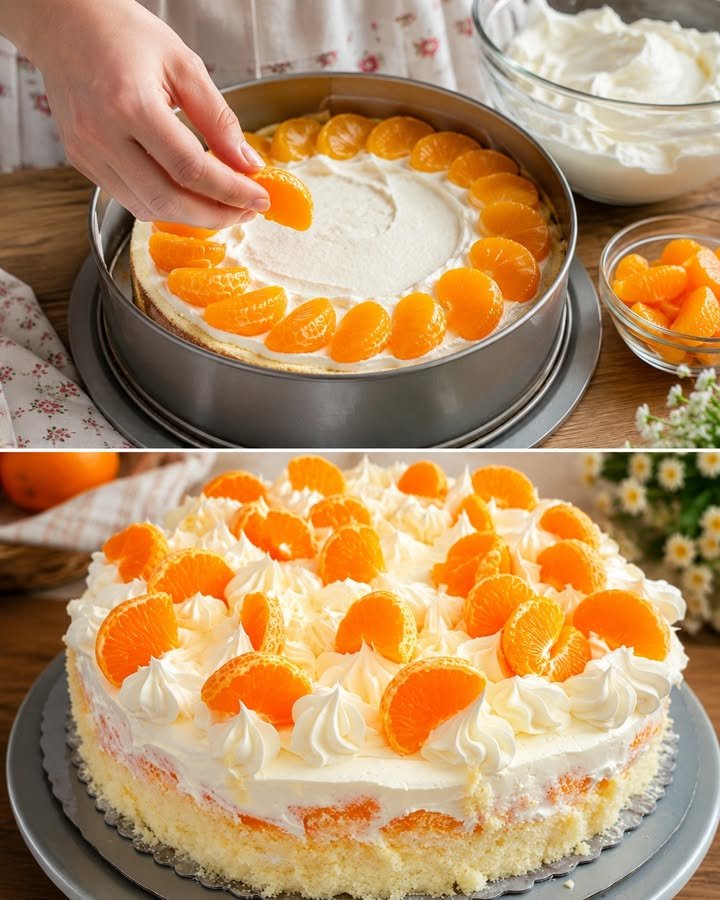 Fantakuchen mit Mandarinen und Vanillecreme