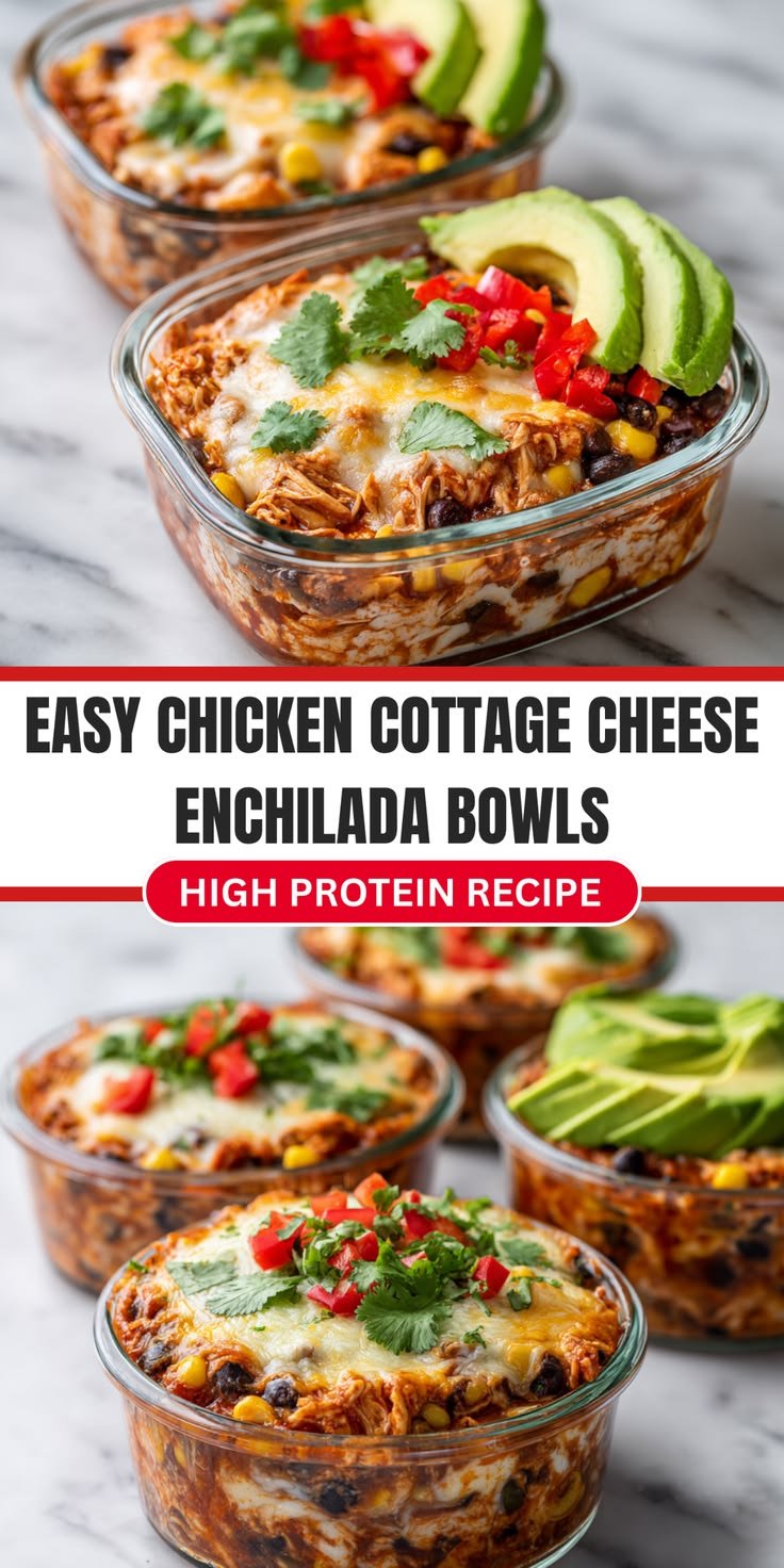 High-Protein Chicken Cottage Cheese Enchilada Bowls