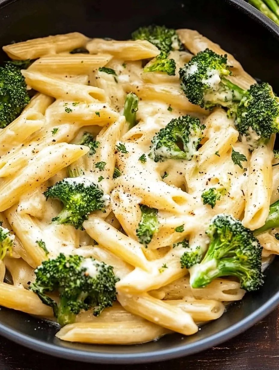 Penne with broccoli in creamy cheese sauce