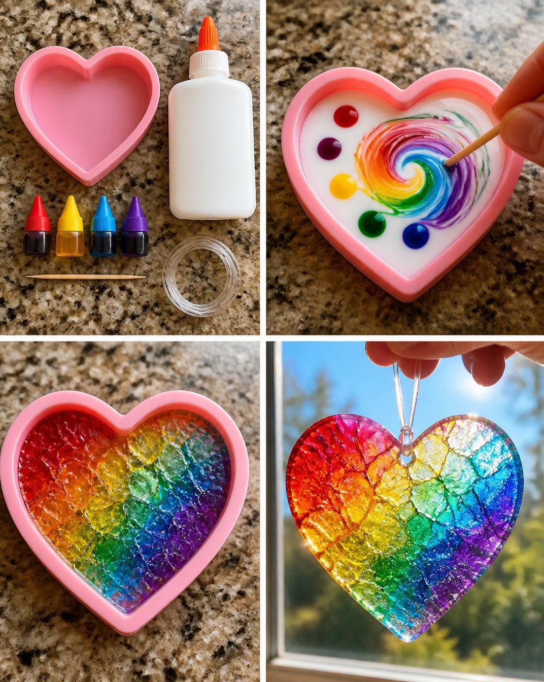 Swirled Glue Suncatchers Glow Softly 17 Swirled Glue Suncatchers