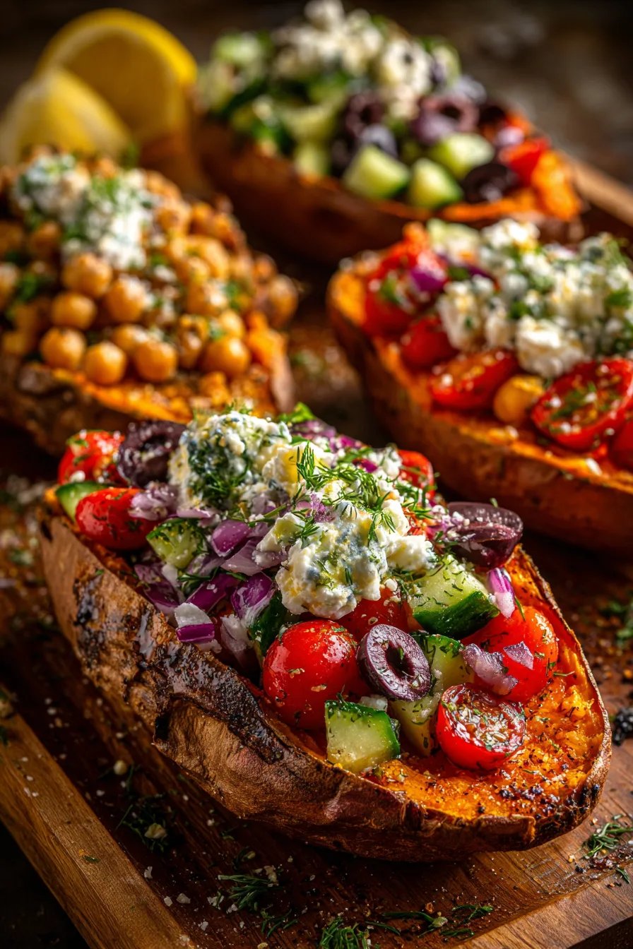Mediterranean stuffed sweet potato boats