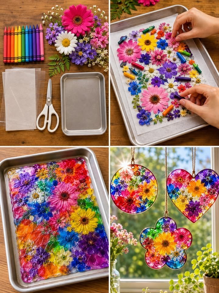 Melted Crayon Flower Suncatchers Delicate 19 Melted Crayon Flower Suncatchers