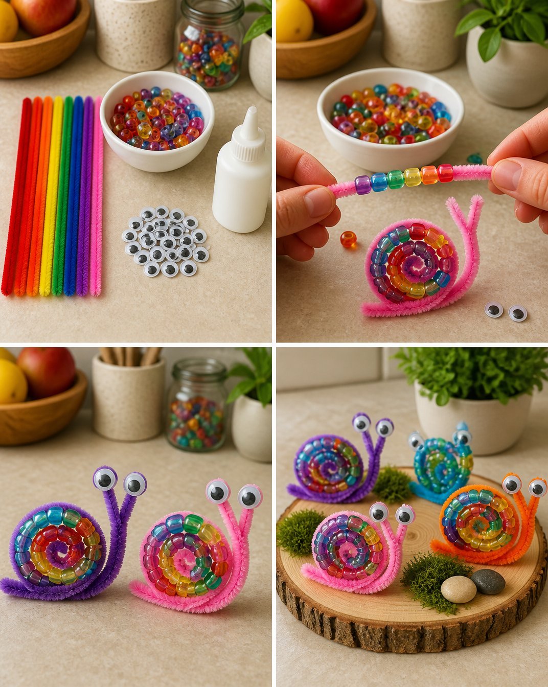 Rainbow Beaded Pipe Cleaner Snails 18 Rainbow Beaded Pipe Cleaner Snails