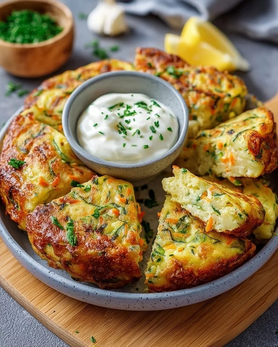 Frittelle di verdure con salsa alle erbe