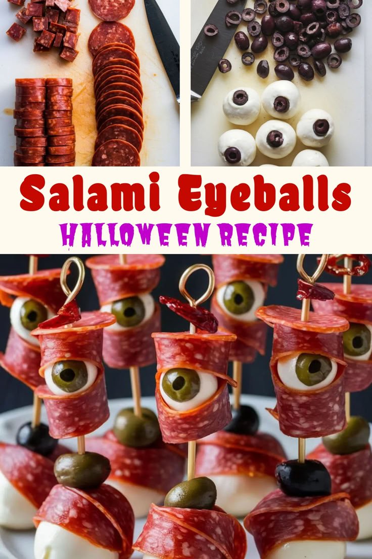 Salami Mozzarella Eyeballs Recipe - Easy Halloween Food Appetizers