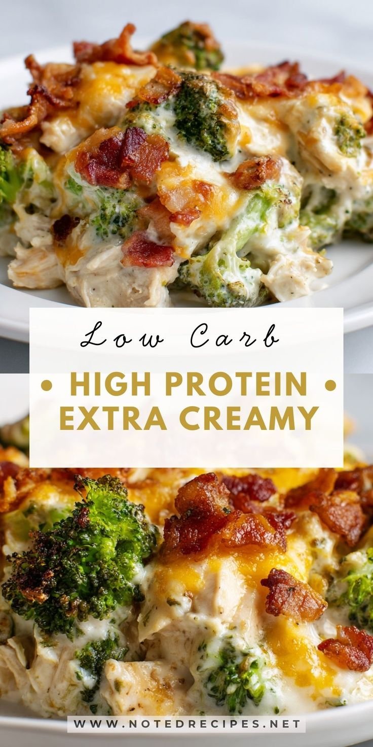 Creamy Low Carb Chicken Casserole with Broccoli and Bacon