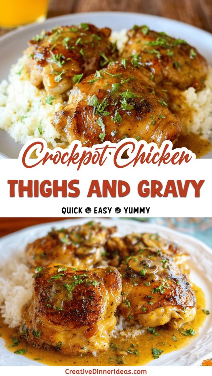 Easy Crockpot Chicken Thighs with Creamy Gravy