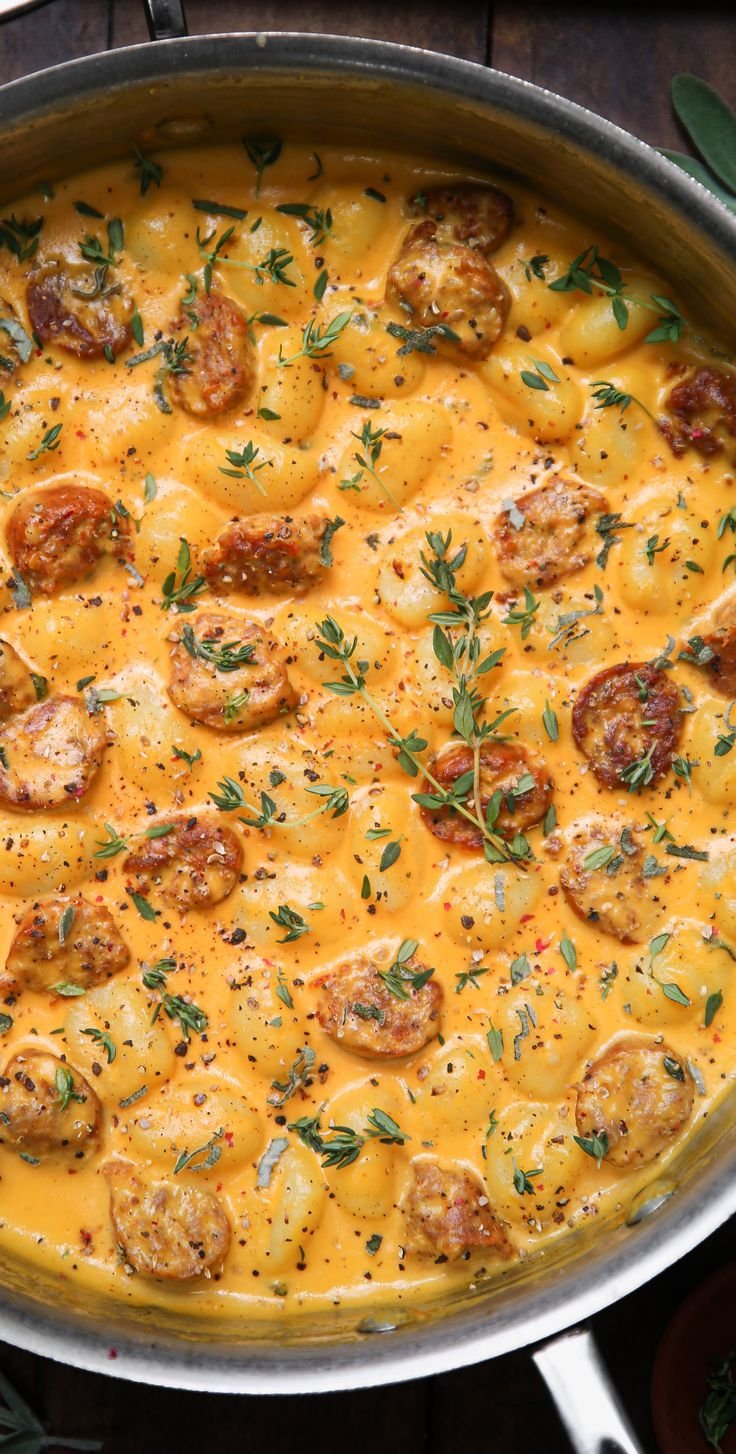 Creamy Butternut Squash Gnocchi with Sausage, Thyme, and Sage