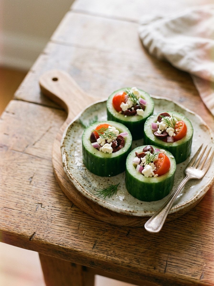 No Bake Greek Salad Cucumber Cups