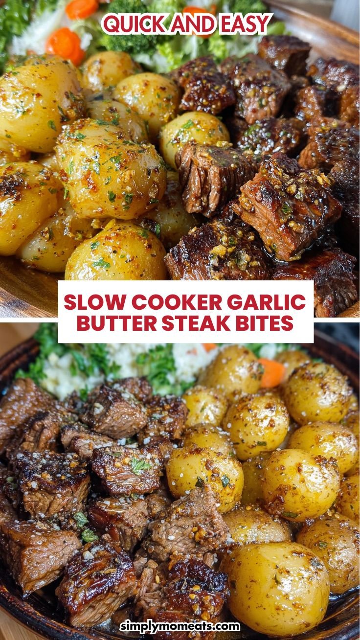 Easy Slow Cooker Garlic Butter Steak Bites & Potatoes