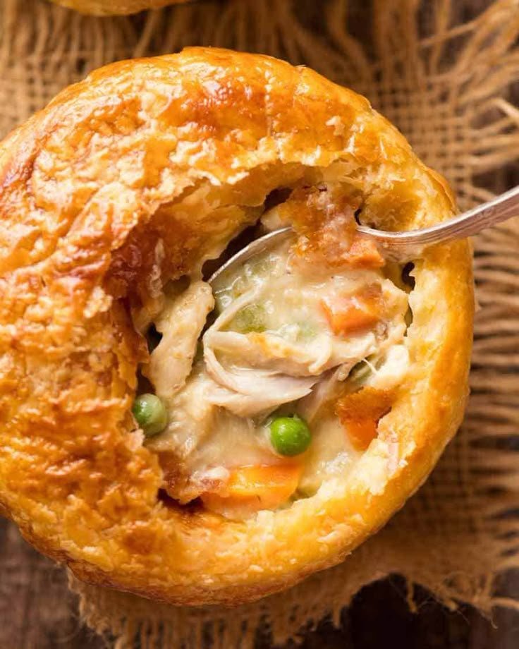 Delicious Chicken Pot Pie with Puff Pastry Topping | Chicken pot pies with puff pastry, Individual pot pies with puff pastry, Individual chicken pot pie recipe puff pastry