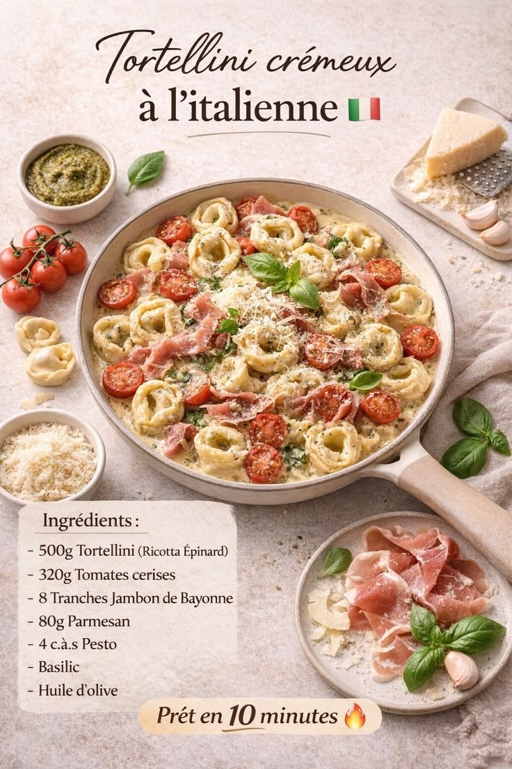 ✨ Tortellini crémeux à l’italienne 🇮🇹 | Recette rapide prête en 10 minutes